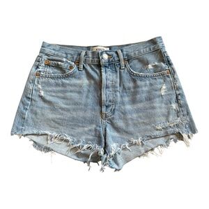 Agolde Distressed High Rise Light Blue Jean Short Button Fly Trendy Chic
